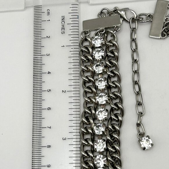 Cookie Lee Silver Tone Double Row Rhinestone Statement Adjustable Necklace - Picture 4 of 10